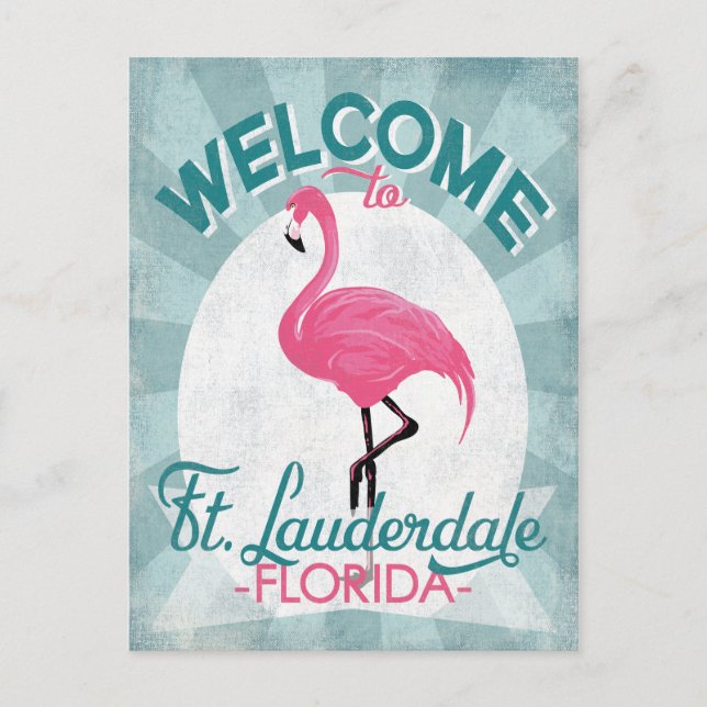 Carte Postale Ft Lauderdale Florida Flamant rose rose Retro (Devant)