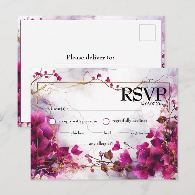 Carte Postale Fuchsia Enchantement : Aquarelle (Devant / Derrière)