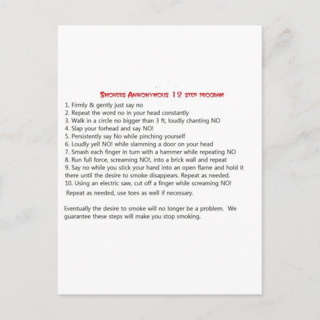 Carte Postale Fumeurs 12 étapes (Devant)