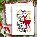 Carte Postale Fun Black Script Père Noël Reinder Nom Noël<br><div class="desc">Fun Black Script Père Noël Reindeer Nom Noël Carte de vacances. Combien de rennes Père Noël a-t-il et quels sont leurs noms ? Envoyez des voeux et des salutations chaleureux à vos proches avec cette Carte de Vacances mignonne et amusante. Souhaitez-vous à tous des Vacances Joyeuses et un Nouvel An...</div>