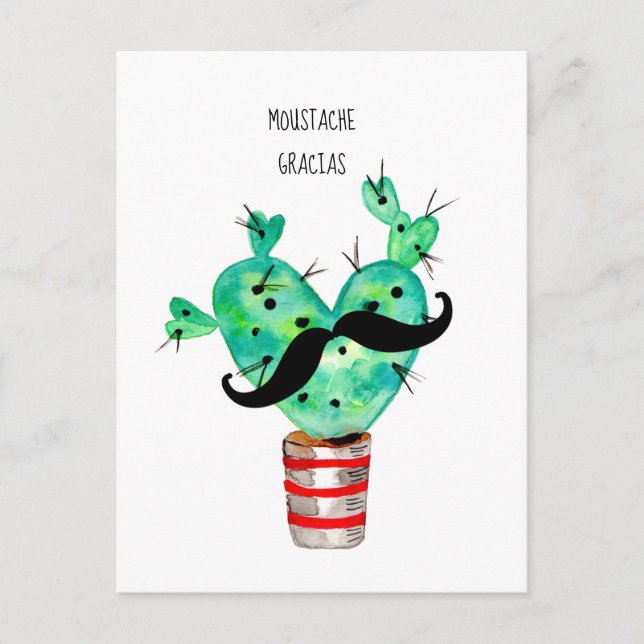 Carte Postale Fun Cactus Thank You Moustache (Devant)