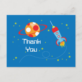 Carte Postale Fun explosion de vaisseaux spatiaux garçons merci