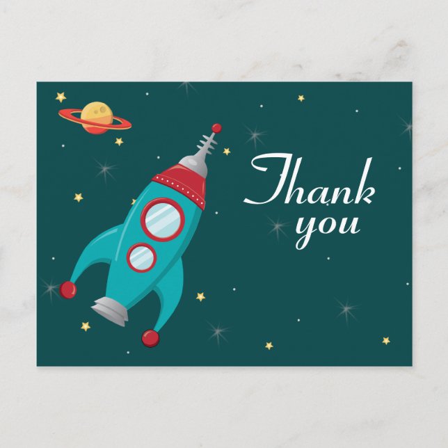 Carte Postale Fun extra-spatiale roquette anniversaire merci car (Devant)