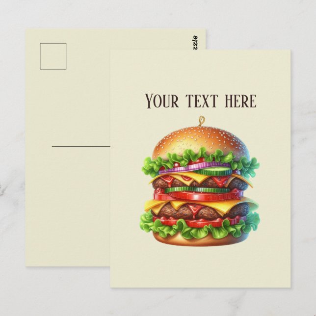 Carte Postale Fun Hamburger add message business name  (Devant / Derrière)