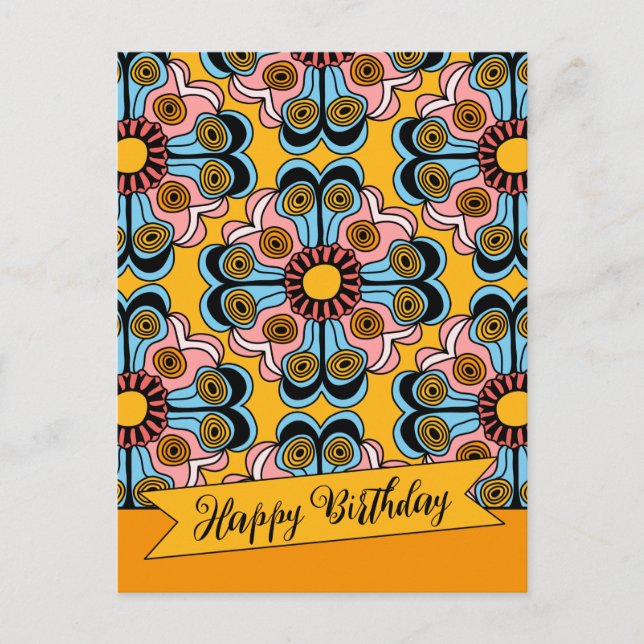 Carte Postale Fun joyeux fleur puissance hippie anniversaire CC0 (Devant)