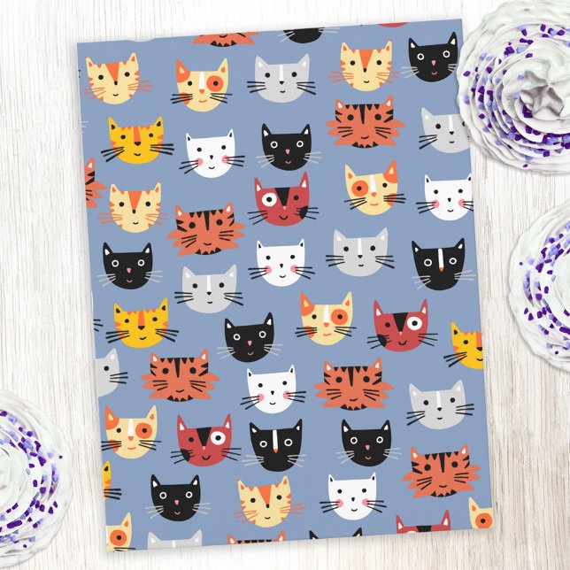 Carte Postale Fun Kitty Cat Motif (Fun kitty cat pattern postcard with original art by Nic Squirrell. )