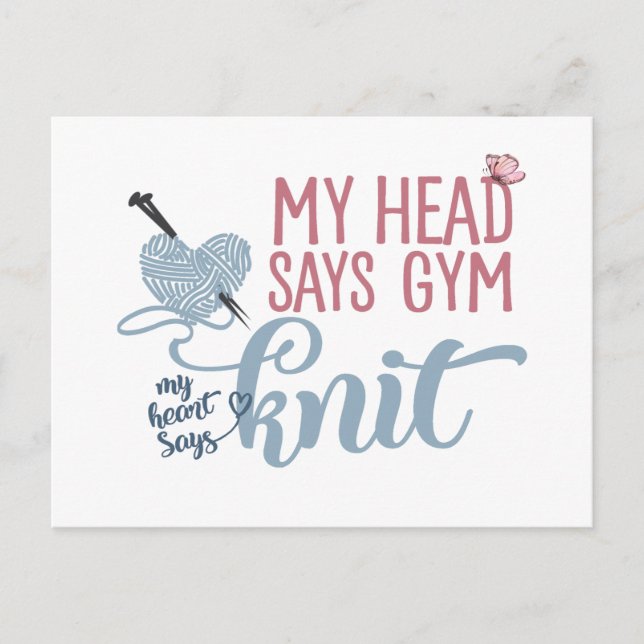 Carte Postale Fun Knit ou Gym Dilemna pour Knitters & Fils (Devant)