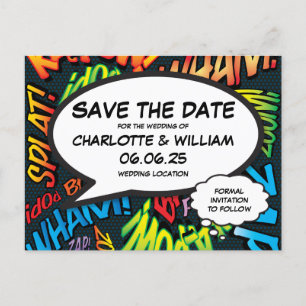 Carte Postale Fun Modern Comic Book Save the Date Mariage