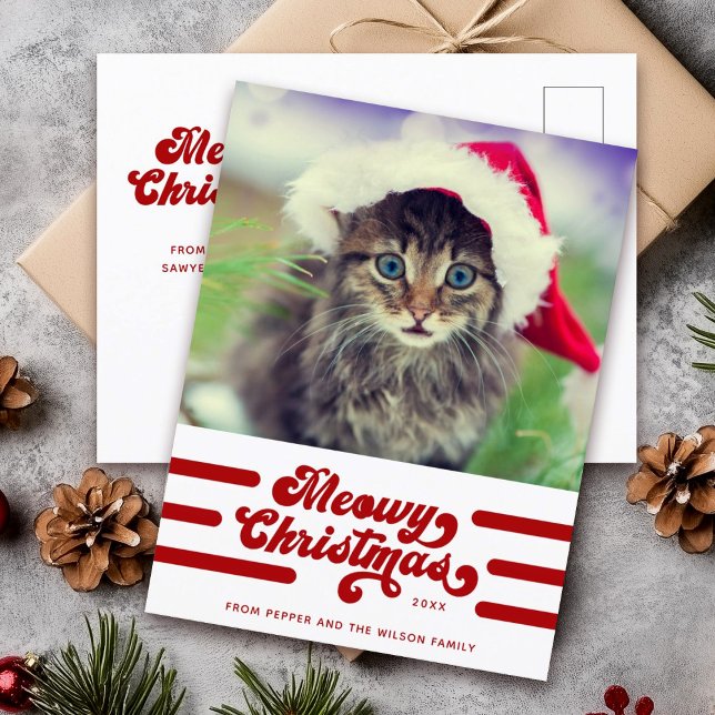 Carte Postale Fun Moderne Meowy Typographie de Noël Photo (Créateur téléchargé)