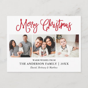 Carte Postale Fun moderne Rouge Calligraphie Noël 3 Photos