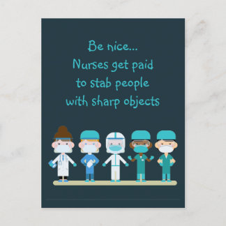 Carte Postale Fun Nurse Doctor Stab Personnes Sharp Objets Citat