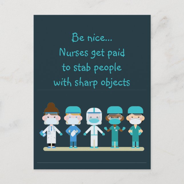Carte Postale Fun Nurse Doctor Stab Personnes Sharp Objets Citat (Devant)