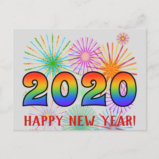 Carte Postale Fun, Rainbow Colors 2020 + "HEUREUX NOUVEL AN !" (Devant)