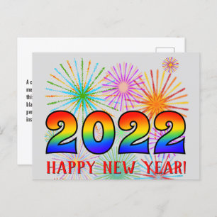 Carte Postale Fun, Rainbow Colors 2022 + "HEUREUX NOUVEL AN !"