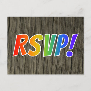Carte Postale Fun Rainbow Letters "RSVP!" + Faux Wood Look