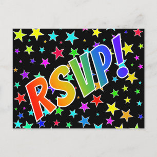 Carte Postale Fun Rainbow Letters "RSVP!" + Stars Motif