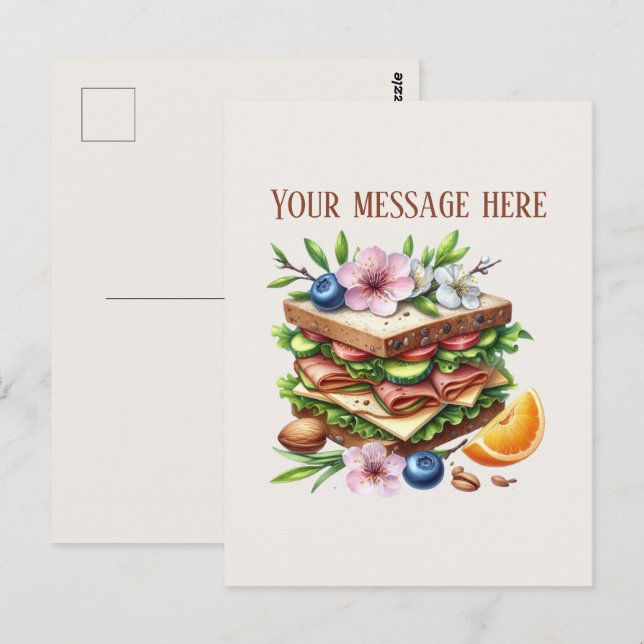 Carte Postale Fun sandwich shop add message business name (Devant / Derrière)