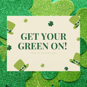 Carte Postale Fun St Patrick's Day avec Shamrock et Casquette