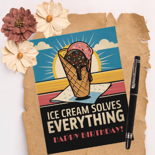 Carte Postale Fun Vintage Retro Ice Cream Cone, Anniversaire