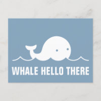 Fun Whale Hello There Pun White sur Blue Postcard