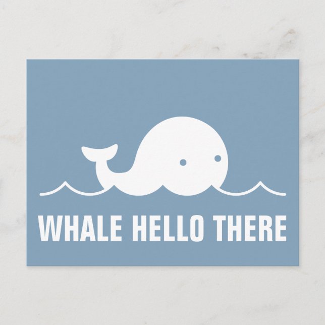 Carte Postale Fun Whale Hello There Pun White sur Blue Postcard (Devant)