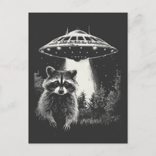 Carte Postale Funky Black and White Space Raccoon UFO
