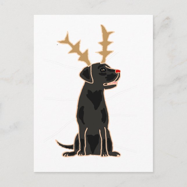 Carte Postale Funky Black Lab avec Reindeer Antlers Noël (Devant)