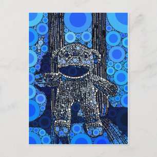 Carte Postale Funky Blue Sock Monkey Circles Bubbles Pop Art