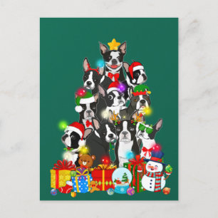 Carte Postale Funky Boston Terrier Christmas Tree Lumières Chiot