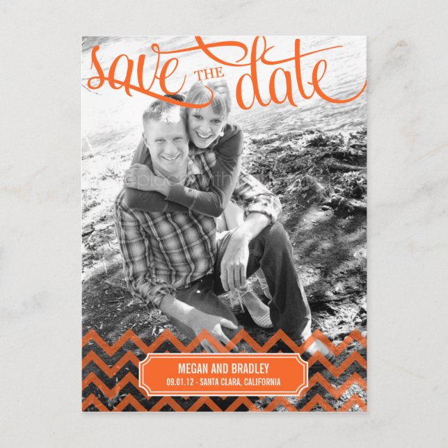 Carte postale Funky Couple Save The Date - Orange (Devant)
