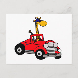 Carte Postale Funky Giraffe Conduite rouge convertible