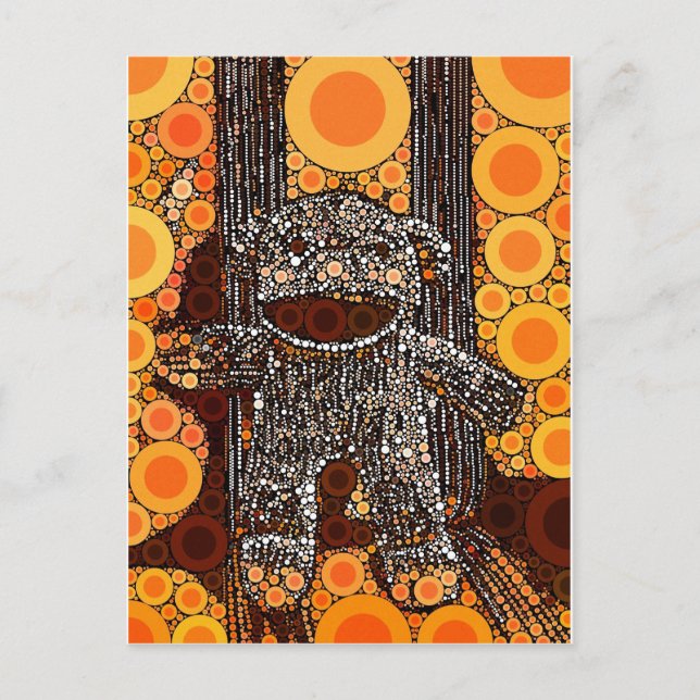 Carte Postale Funky Orange Sock Monkey Circles Bubbles Pop Art (Devant)