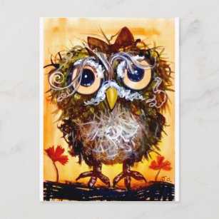 Carte Postale Funky owl girl