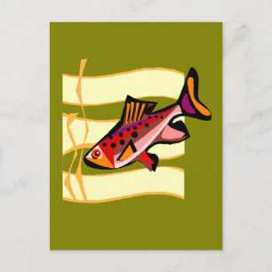 Carte Postale Funky Retro Green et Red Tropical Fish
