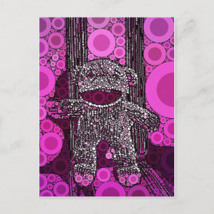 Carte Postale Funky Sock Monkey Circles Bubbles Pop Art