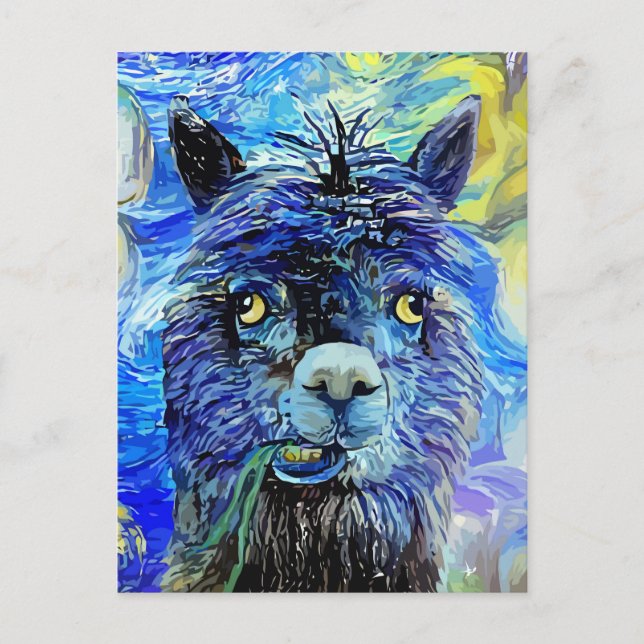 Carte Postale Funky Starry Night Alpaca Parodie Portrait (Devant)