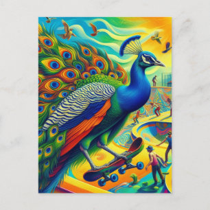 Carte Postale Funky Surreal Peacock Skateboard