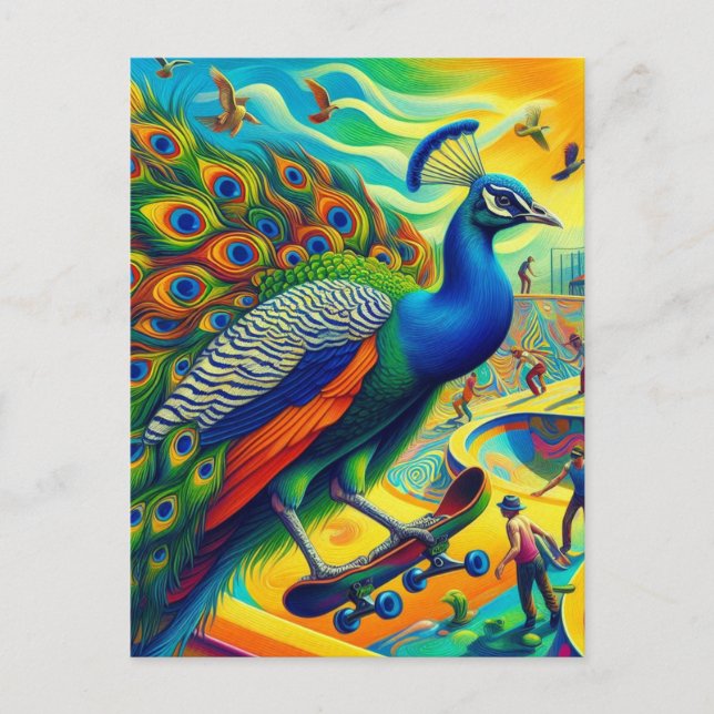 Carte Postale Funky Surreal Peacock Skateboard (Devant)