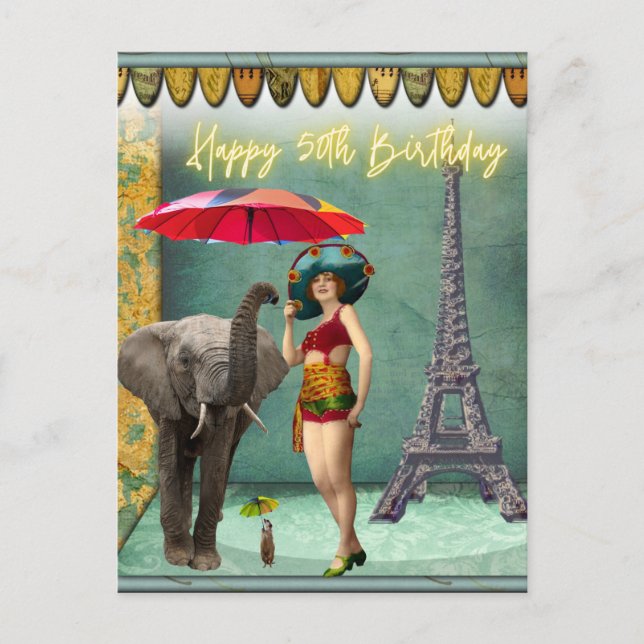 Carte Postale Funky Vintage femme 50e anniversaire (Devant)