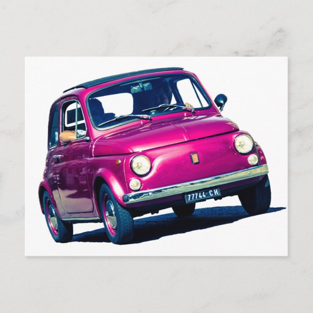 Carte Postale Funky Violet Fiat 500 Cinquecento en Italie (Devant)
