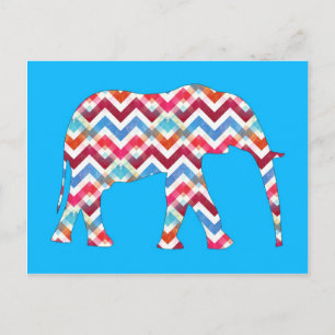 Carte Postale Funky Zigzag Chevron Elephant sur bleu Turquoise