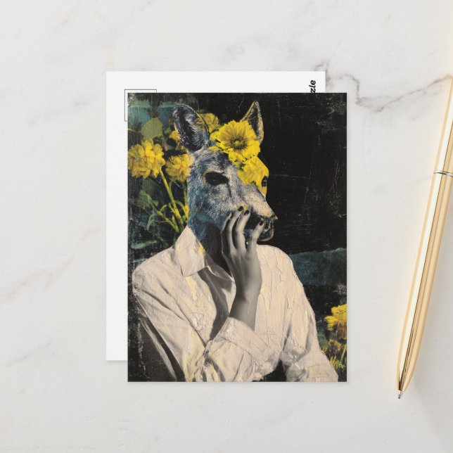 Carte Postale Funny Adorable Deer Woman Collage (Devant/Arrière en situation)