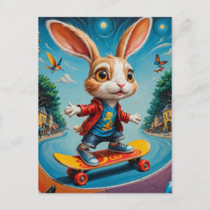 Carte Postale Funny Adorable Skateboard Rabbit