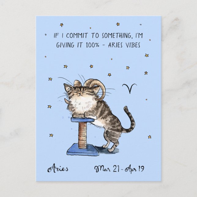 Carte postale Funny Aries Zodiac Chat Carte postal (Devant)