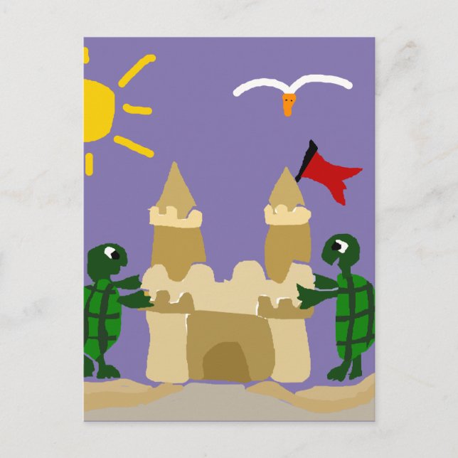Carte Postale Funny Baby Turtles Bâtir Sand Castle (Devant)