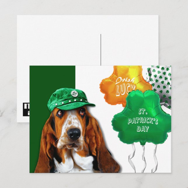Carte Postale Funny Basset Hound St. Patrick's Day Postcard (Devant / Derrière)