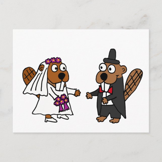 Carte Postale Funny Beaver Bride et Mariage de chambre (Devant)