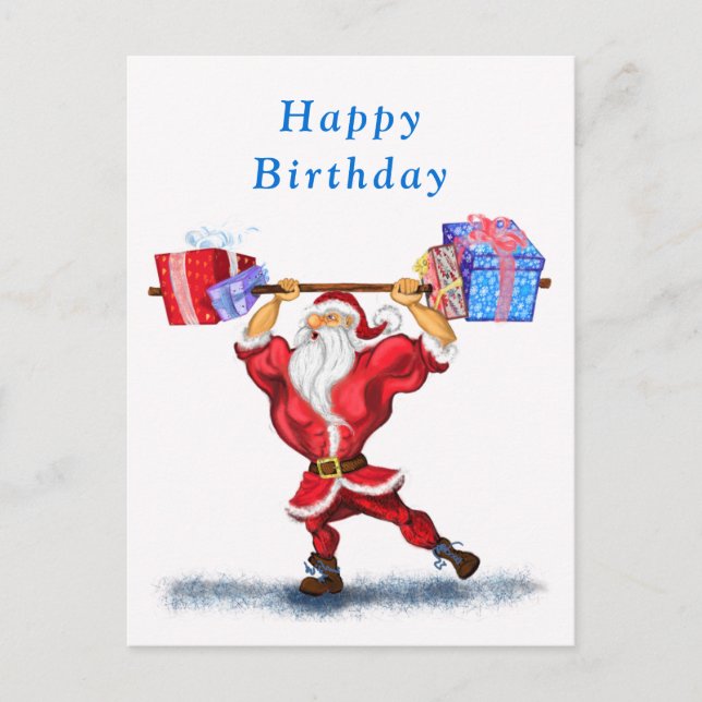 Carte Postale Funny Birthday Card Bodybuilder Père Noël avec cad (Devant)