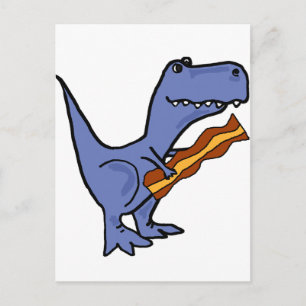 Carte Postale Funny Bleu T-rex Dinosaur manger Bacon Art