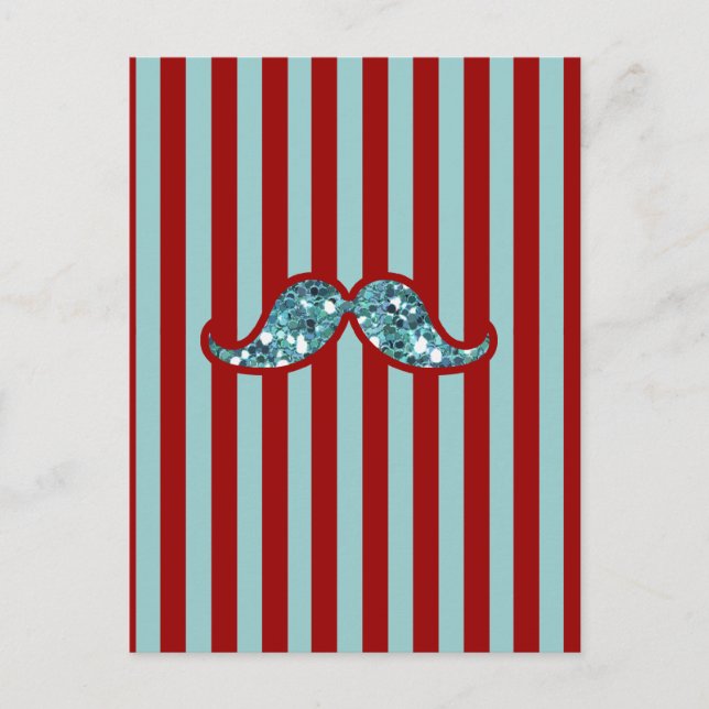 CARTE POSTALE FUNNY BLUE MUSTACHE PARTIES SCINTILLANT ROUGE STRI (Devant)